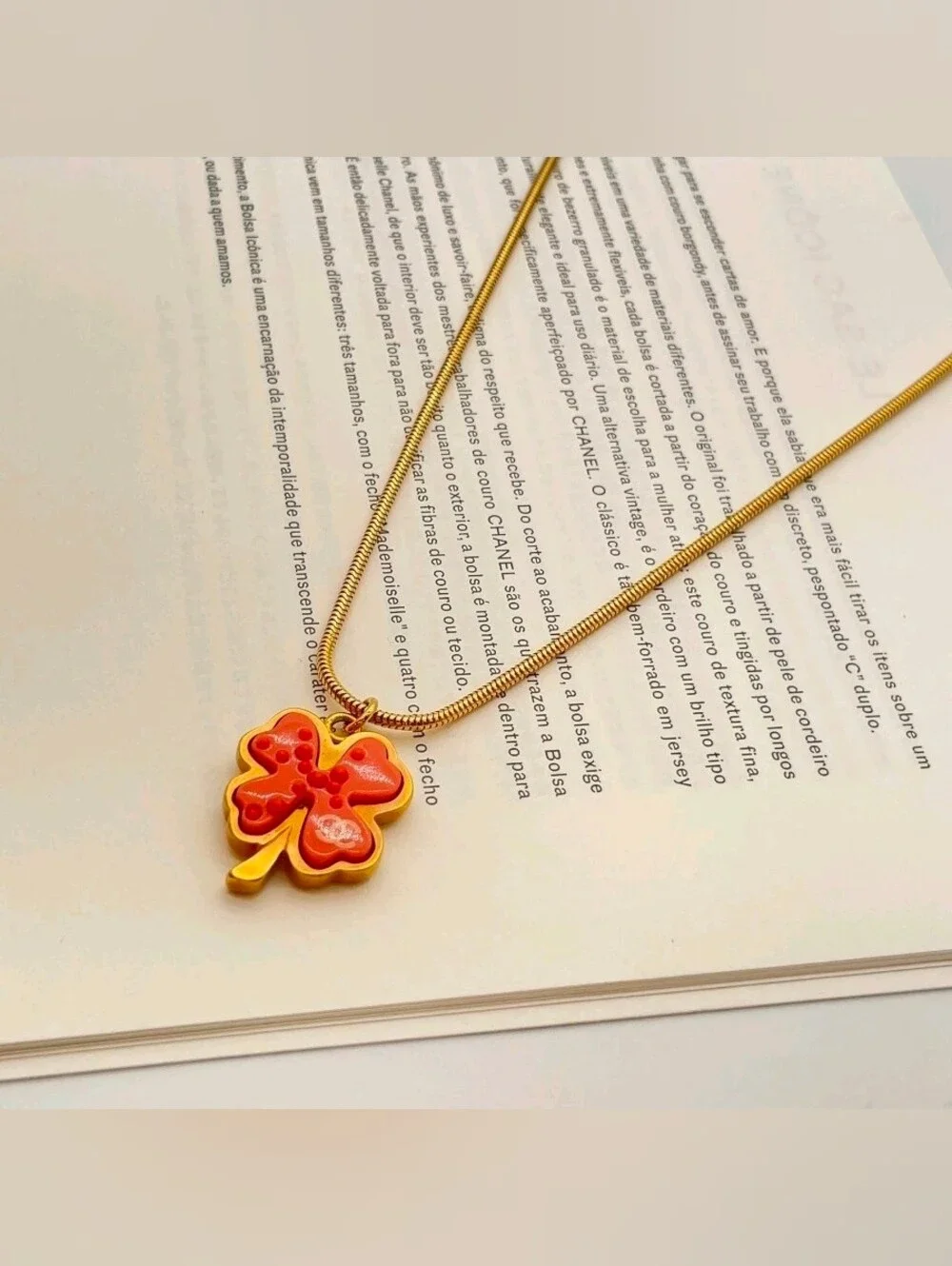 CHANEL Coco Mark Clover Pink Gold  Necklace